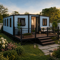 Maison préfabriquée moderne en conteneur avec grand balcon extérieur, maisonnette modulaire pour usage en resort, villa, café et jardin