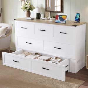 Modern Soft <b>Bed</b> <b>Queen</b> <b>Size</b> Murphy <b>Bed</b> Cabinet with Charging Station and Storage Drawer - Product Image 2