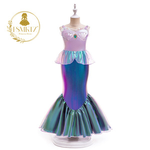 Robe de princesse Ariel la petite <span class=keywords><strong>sirène</strong></span> florale pour filles, robe longue formelle à col rond, jupe queue de poisson à paillettes, nœud pour cosplay d'enfants AMRY021 - Product Image 3