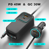 Nuevo Cargador de Coche Retráctil 6 en 1, Cargador de Coche de Alta Potencia de 135 W, Adaptador de Carga Rápida USB C, Accesorios para Coche para iPhone y Galaxy