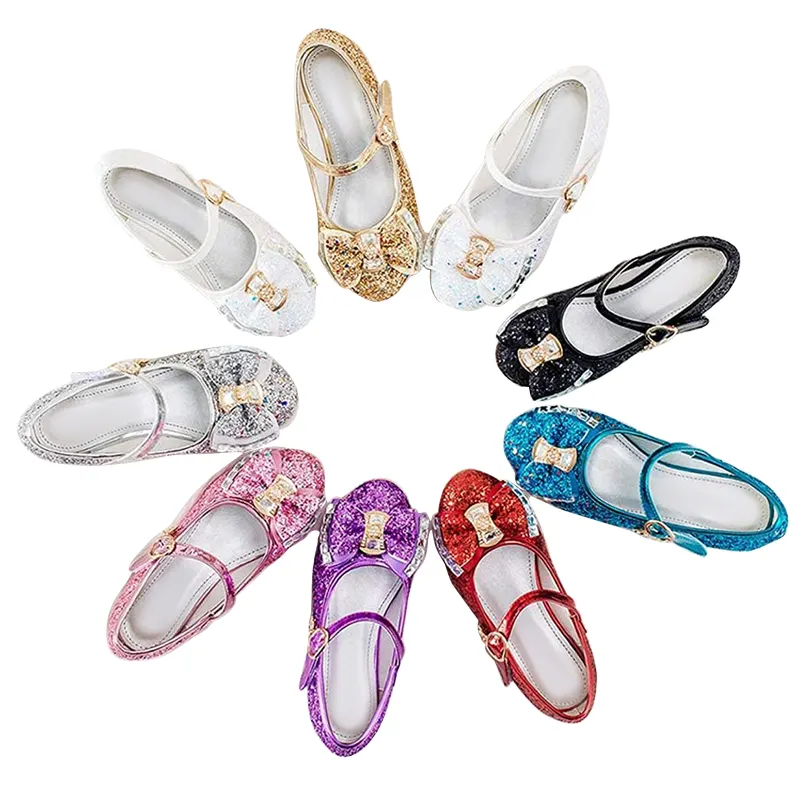 Girls Dress Shoes Mary Jane Flower Wedding Party Bridesmaids Shoes Glitter Princess Ballet Flats for Kid Toddler