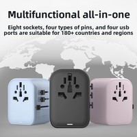 Adaptateur de voyage universel GaN 45W avancé, convertisseur de prise universel tout-en-un, chargeur rapide PD pour ordinateur portable et iPhone, avec 2 ports Type-C/2
