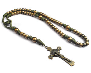Chapelet <span class=keywords><strong>de</strong></span> style tactique avec crucifix, perles en bronze et paracorde, bijoux religieux catholiques pour la dévotion <span class=keywords><strong>spirituelle</strong></span> - Product Image 3