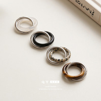 Bague en Agate Œil de Tigre Naturel Plaqué Cuivre, Style Européen et Américain, Luxe Léger, Haut de Gamme, Unique et de Niche