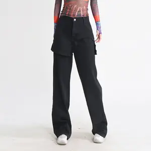 Gimily Oem Custom Mode Onregelmatige Stiksels Tailleband Rok Jeans Wijde Pijpen Jeans Hoge Taille Veelzijdige Jeans Broek Voor Vrouwen