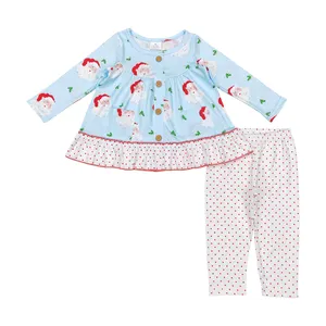 China Yiwu Girls Garments Factory Clothing Teenage Child Girl Cute Santa Long Sleeve Tunic Top matching Pants Outfit