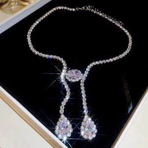 Cadeau de luxe bijoux fins argent aiguille boucles d'oreilles collier Bling Bling fête dîner femme Zircon ensembles de bijoux - Product Image 3