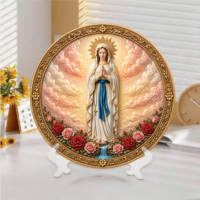 Plaque décorative religieuse personnalisée en résine Vierge Marie avec texte de prière et support, idéale pour la maison et l'église