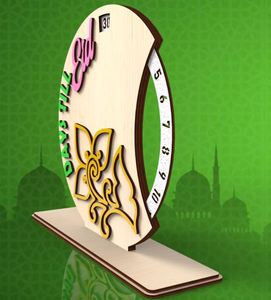 Décorations de fête du Ramadan, calendrier de compte à rebours en bois en forme de lune pour l'Aïd Moubarak, avec fonction de rotation et affichage des jours restants - Product Image 3