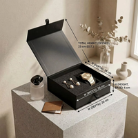 Boîte en papier magnétique noire avec logo personnalisable, emballage rigide de qualité supérieure avec insert en mousse pour montres et bijoux sur mesure en gros