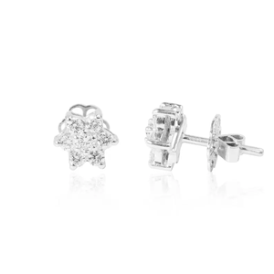 Boucles d'oreilles clous en or massif 14 carats avec diamants de culture, motif fleur étoilée de luxe, bijoux fins minimalistes célestes pour elle - Product Image 4