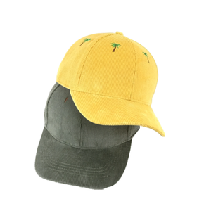 Custom Embroidery Corduroy Baseball <b>Cap</b> Unisex Adjustable 6-Panel Tropical Palm Tree Design Yellow Green Casual <b>Hat</b> - Product Image 6
