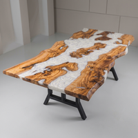 Table à manger rectangulaire en bois de noyer massif avec bord naturel et résine, pieds en bois, faite à la main, mobilier de salle à manger 4 places, livraison mondiale