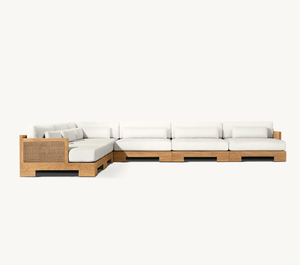 <span class=keywords><strong>UBUD</strong></span> Canapé en forme de L pour salon au design moderne, avec matériaux variés, chaise longue en osier naturel et cadre en teck, canapé modulaire avec coussin - Product Image 1