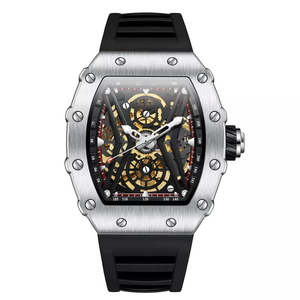 Montre automatique de luxe en acier inoxydable étanche, montre mécanique à ressort squelette - Product Image 5