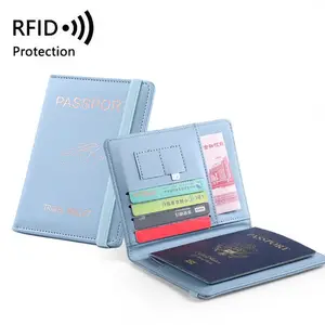 عائلة بو الجلود منخفضة السعر مصمم بالجملة 2 أضعاف غطاء جواز السفر RFID حجب أفضل حامل جواز سفر