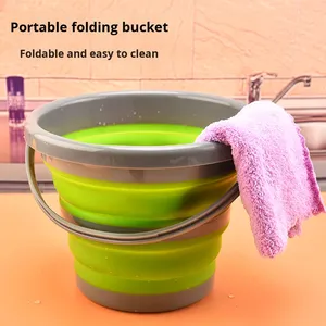 Seau pliable en PP vert portable <span class=keywords><strong>avec</strong></span> <span class=keywords><strong>brosse</strong></span> de <span class=keywords><strong>lavage</strong></span> pour <span class=keywords><strong>voiture</strong></span>, usage artistique, pêche en extérieur et ménage - Product Image 2