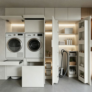 Armoire de buanderie autoportante <span class=keywords><strong>en</strong></span> bois intégrée, durable et de style minimaliste moderne, mobilier <span class=keywords><strong>pour</strong></span> appartement, hôtel et balcon - Product Image 4