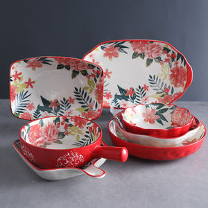 Service de vaisselle en céramique à motif de fleurs rouges, vente en gros, vaisselle, vaisselle en porcelaine - Product Image 1