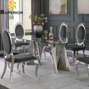 Bàn ăn thủy tinh đặt 6 ghế mesas de comedor 6 sillas <span class=keywords><strong>Dinning</strong></span> <span class=keywords><strong>Set</strong></span> với 6 Ghế bàn ăn - Product Image 1