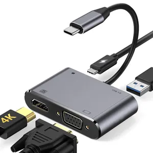 2024 USB C to VGA HDMI 어댑터 타입 C ~ 4K HDMI 익스텐더 케이블 1080P VGA USB 3.0 PC/태블릿/전화 용 USB C PD 충전 포트