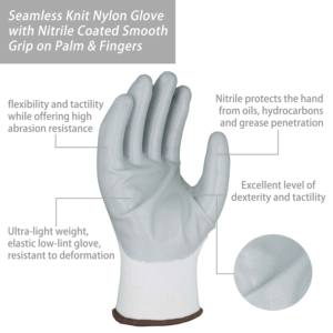 Sarung Tangan Kerja Konstruksi Anti Potong Tahan Aus Berlapis Nitril Halus Kustom SKYEE, Pelindung Keselamatan Kerja, Memancing, Menyelam, Warna Putih, Bahan Nilon - Product Image 3