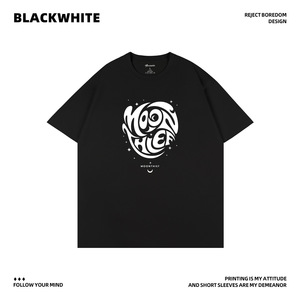 Camiseta negra con estampado de luna y sonrisa abstracta, camiseta informal holgada unisex Q72 - Product Image 5