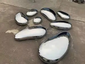 Factory Customized Outdoor Large Metal Crafts Cobblestone Sculpture Mirrors Polished Stainless Steel Stone Sculptures