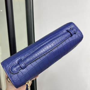 Bolso de Mano de Cuero de Cocodrilo 100% Genuino para Mujer, con Cierre Azul Dorado, Estilo de Diseñador de Lujo, para Llevar Cruzado o al Hombro - Product Image 4