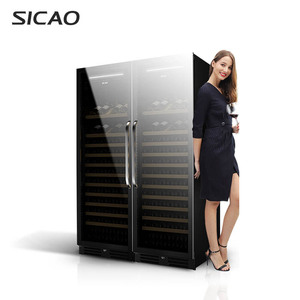 Cave à vin verticale autonome moderne avec grand écran LED, porte vitrée, double zone de refroidissement, étagères en bois JC-4 - Product Image 1