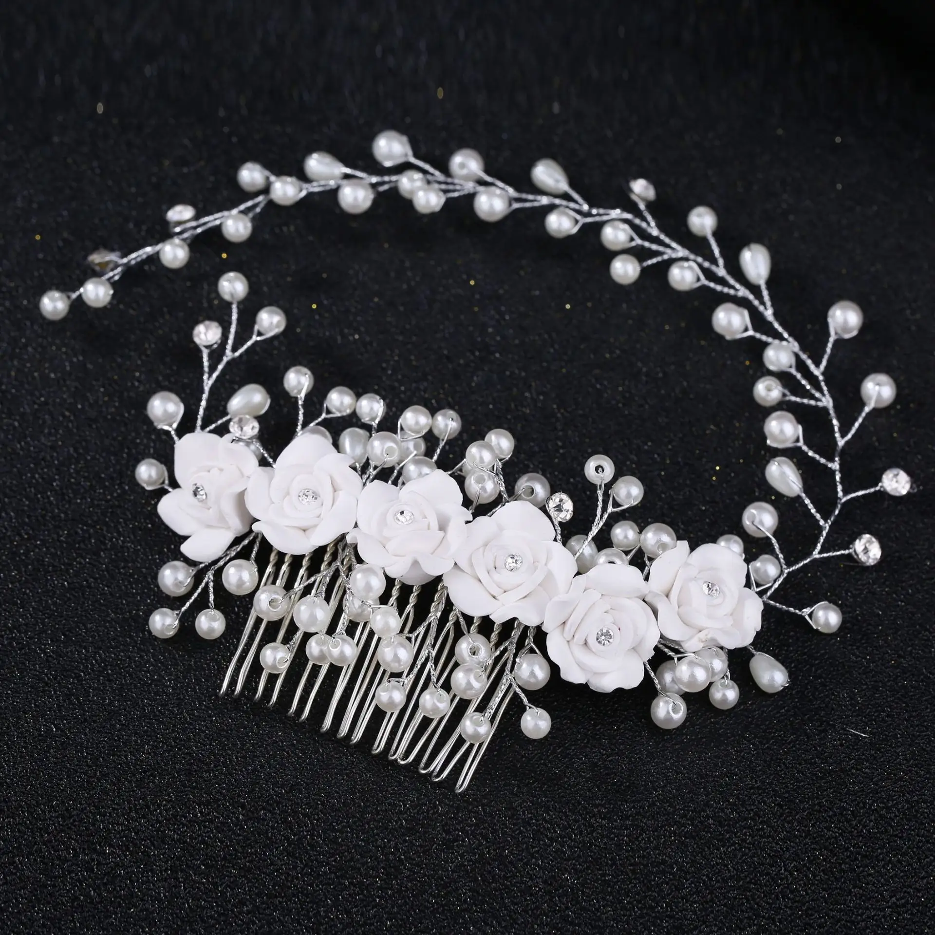 Bridal Wedding Crystal Bruid Haar Accessoires Parel Bloem Hoofdband Handgemaakte Haarband Kralen Decoratie Haar Kam