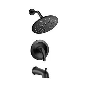 Concealed Shower Set Black Tub and Wall Mounted Shower Set Pressure Balancing in Valve with Trim Included