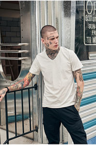 T-shirt manica corta da <span class=keywords><strong>uomo</strong></span> nuovi arrivi estivi camicia <span class=keywords><strong>scollo</strong></span> a v mezza manica intimo tinta unita europea e americana - Product Image 3