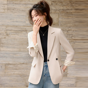 Women's Blazer Off White Solid Color Polyester Anti Wrinkle Spring Autumn Casual Korean Style Elegant Fit - Product Image 2
