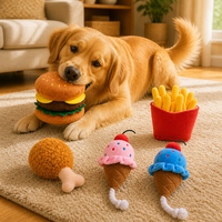 Lot de jouets en peluche pour chiens et chats, en forme de fast-food (hamburger, frites, cuisse de poulet, crème glacée), mignons, doux, à mâcher et qui couinent, vente en gros