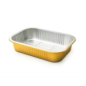 Foil Aluminum Tray 1000ml High Temperature Full Size Thickened Rectangular Airline Food Tray Aluminium Foil Containers With Lid Gold Tin Disposable