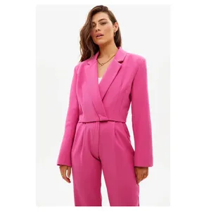 Top Blazer lungo alla moda e completo di pantaloni a gamba larga da donna in due pezzi