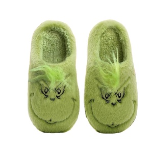 Thick Warm and Soft Grinch Themed Christmas Polyester <b>Slippers</b> Winter Indoor Footwear Factory - Product Image 1