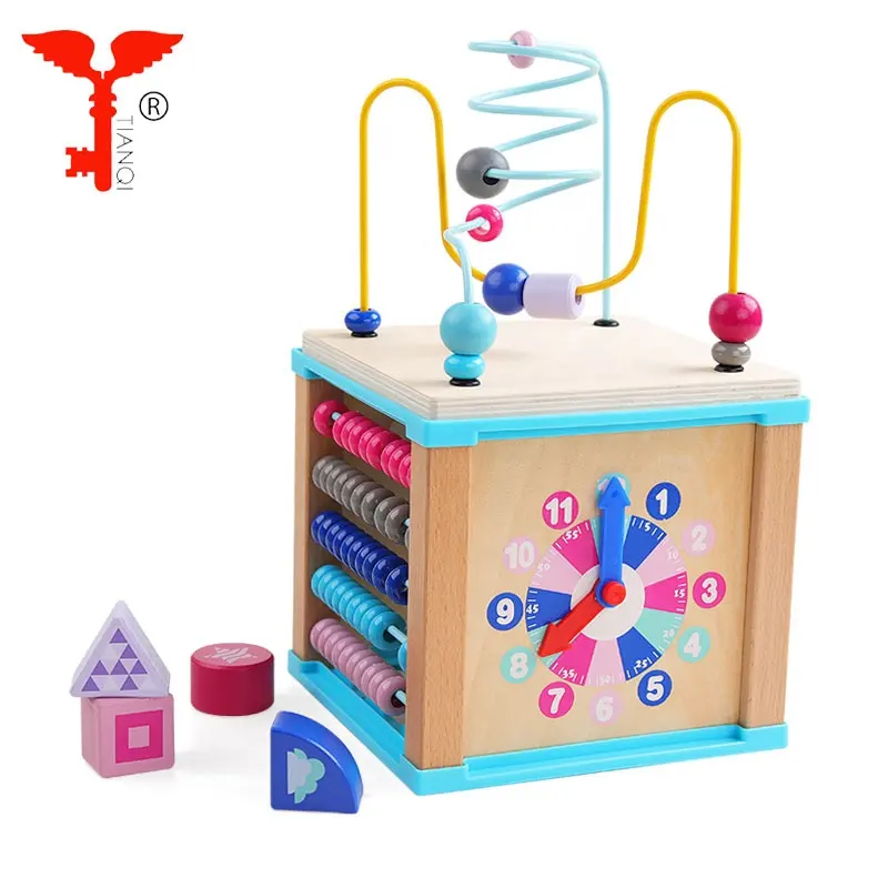 Cubo de madera simple para bebé, juguete de cuentas, laberinto, juego inteligente