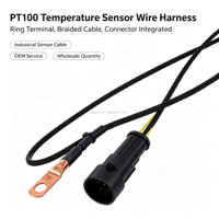 Capteur de température PT100 avec câble tressé noir, connecteur circulaire, borne annulaire en cuivre, fabrication OEM personnalisée, vente en gros
