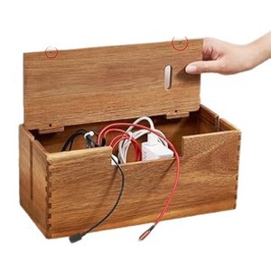 Wooden Cable Management Box Rectangle Single Tier Durable Storage For <b>Electric</b> <b>Wire</b> Earphone <b>Wire</b> Living Room Standing Type - Product Image 2