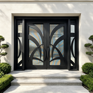 Puerta Doble de Entrada Negra Contemporánea Qifan con Paneles de Vidrio Art Deco, Estilo Abatible, Acabado con Recubrimiento en Polvo, Diseño Duradero - Product Image 5