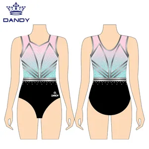 Customized Size Rhinestone Competition Gymnastics Sleeveless Leotard And Gym Leotards For Girls