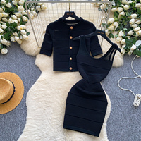 Ensemble 2 pièces côtelé pour femme : Cardigan court à manches courtes et mini-robe moulante sans manches, coupe ajustée, printemps-été, tenue de club
