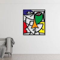 Décoration murale en métal avec visages colorés, style Picasso, décor abstrait, sculpture murale moderne pour salon, décoration intérieure