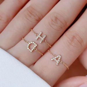 Bijoux de mode Xinfly, bracelet et bague en or véritable 18 carats avec diamant, initiale personnalisée, lettre alphabet - Product Image 2