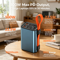 Batterie externe 30000 mAh avec charge rapide PD 100W, lampe de camping LED, 4 ports, chargeur portable pour ordinateur portable