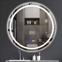 Miroir de salle de bain intelligent LED personnalisé, étanche IP44, en verre trempé, anti-buée, avec éclairage tactile à intensité variable, miroir mural sans cadre