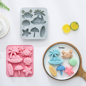 6-Cavity <b>Beach</b> Theme Nonstick Silicone Cake Molds Food-Grade Reusable Cute Silicone Magnetic Chocolate, Candy & Ice DIY Mold - Product Image 3