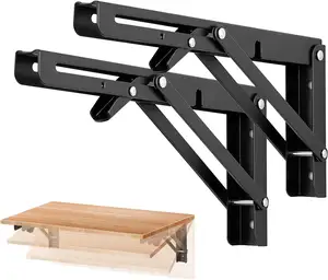 Folding Shelf Brackets Heavy Duty Black Collapsible Shelf Bracket Wall Mounted Space Saving for Foldable Table Work Bench